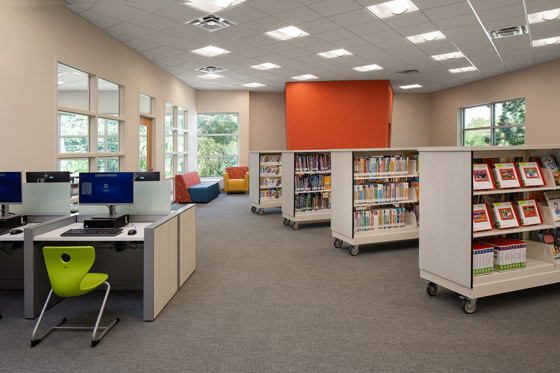 Book shelves and public computers