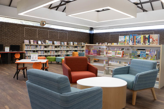 Children's area with book shelves and new furniture