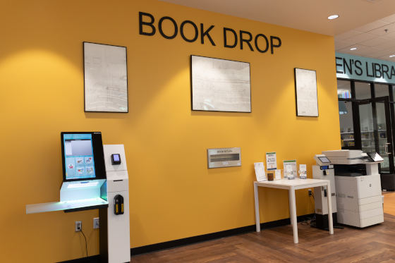 Book drop and checkout kiosk